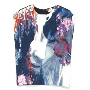 MSGM Woman Photo Abstract Paint Graphic Print Cap Sleeve Top - XS / IT 38 / US 2